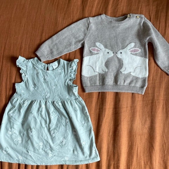 H&M Other - Bundle of H&M Bunny Sweater & Sage Green Floral Dress Girls 12M